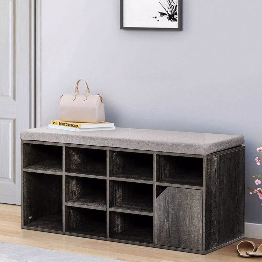 FLAVORA Grey Shoe Bench and Storage Cabinet with Fabric Cushion – 4