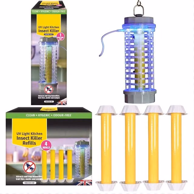 Zero In UV Light USB Insect Killer and Fly Trap Set with 4 Refills, Yellow