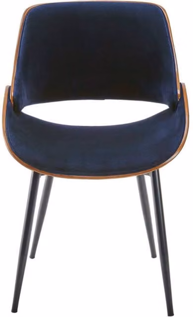 Signature Mannix Walnut-Finish Dining Chair with Blue Velvet Seat, H 78 x W 56 x D 44.5 cm