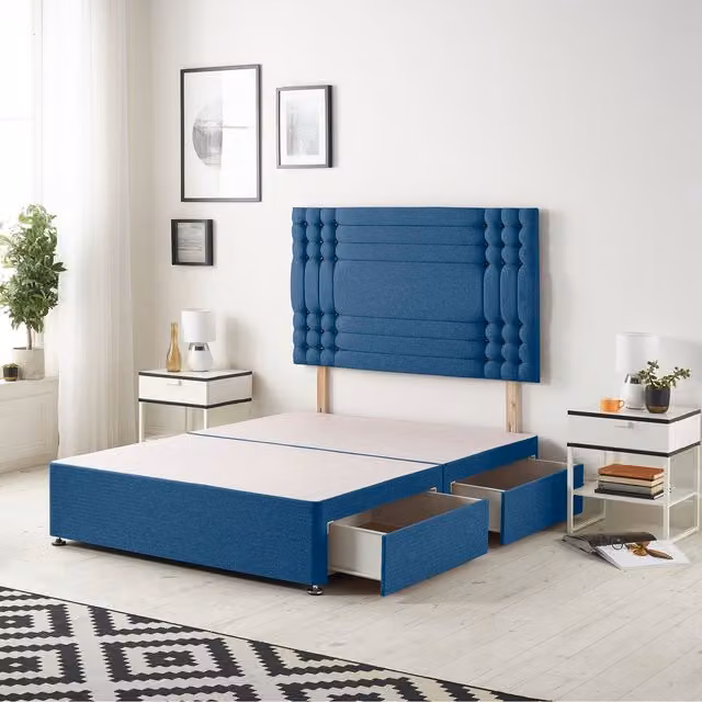 Somnior Beds Ltd Saville Double Velvet Divan Base with Drawers and Upholstered Frame in Blue, W/D/H: 140 x 200 cm