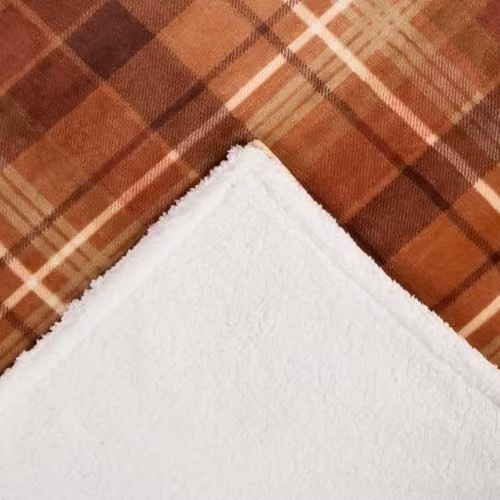OHS Checked Sherpa Fleece Throw Blanket in Orange, W/D/H: 130 x 160 cm – 6