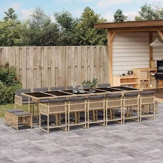 Berkfield Home 17 Piece Garden Dining Set with Beige Poly Rattan Cushions
