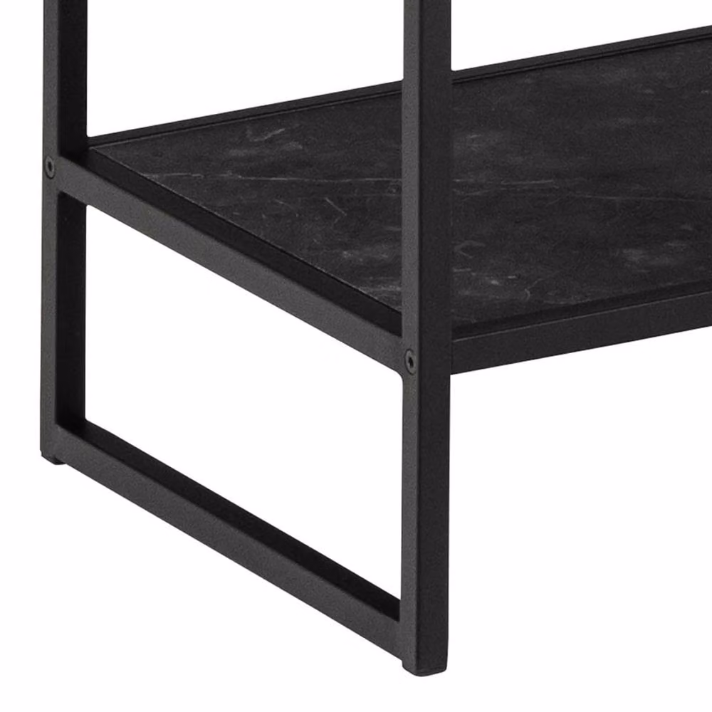 Wyld Haus Porto Tall Metal Shelving Unit with Stone Effect Shelves, Black Frame – 6