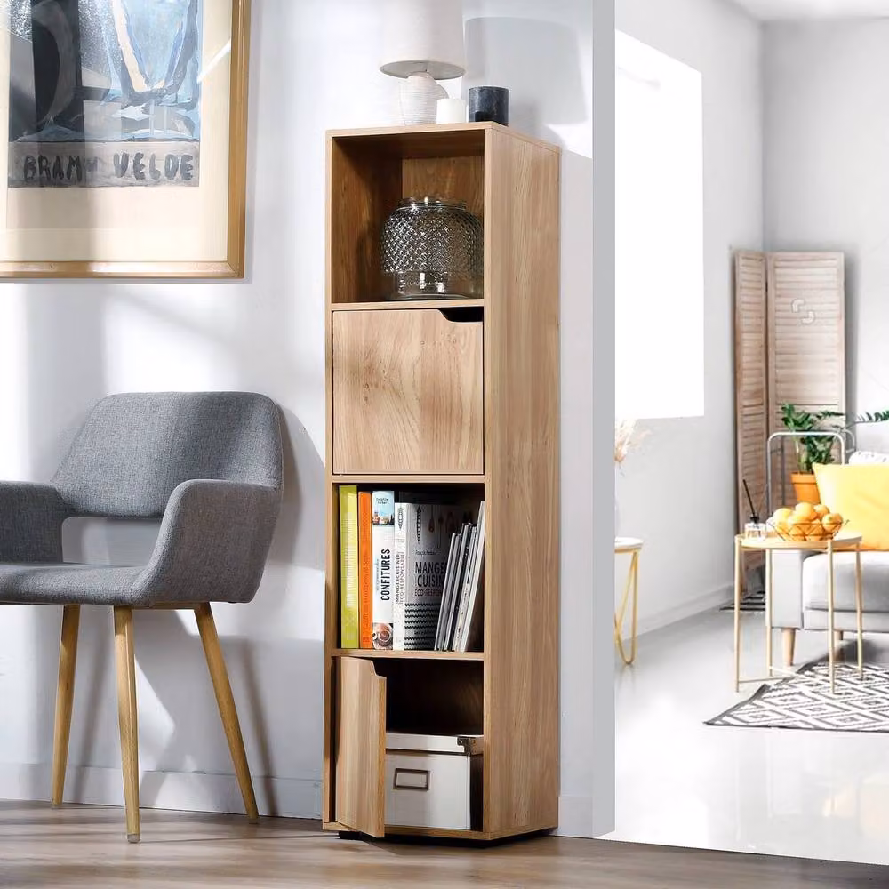 CALICOSY Modu Modern 4-Compartment Wood-Effect Cabinet with 2 Hinged Doors in Brown and Beige, W/D/H: 120 x 30.7 x 30.7 cm – 2