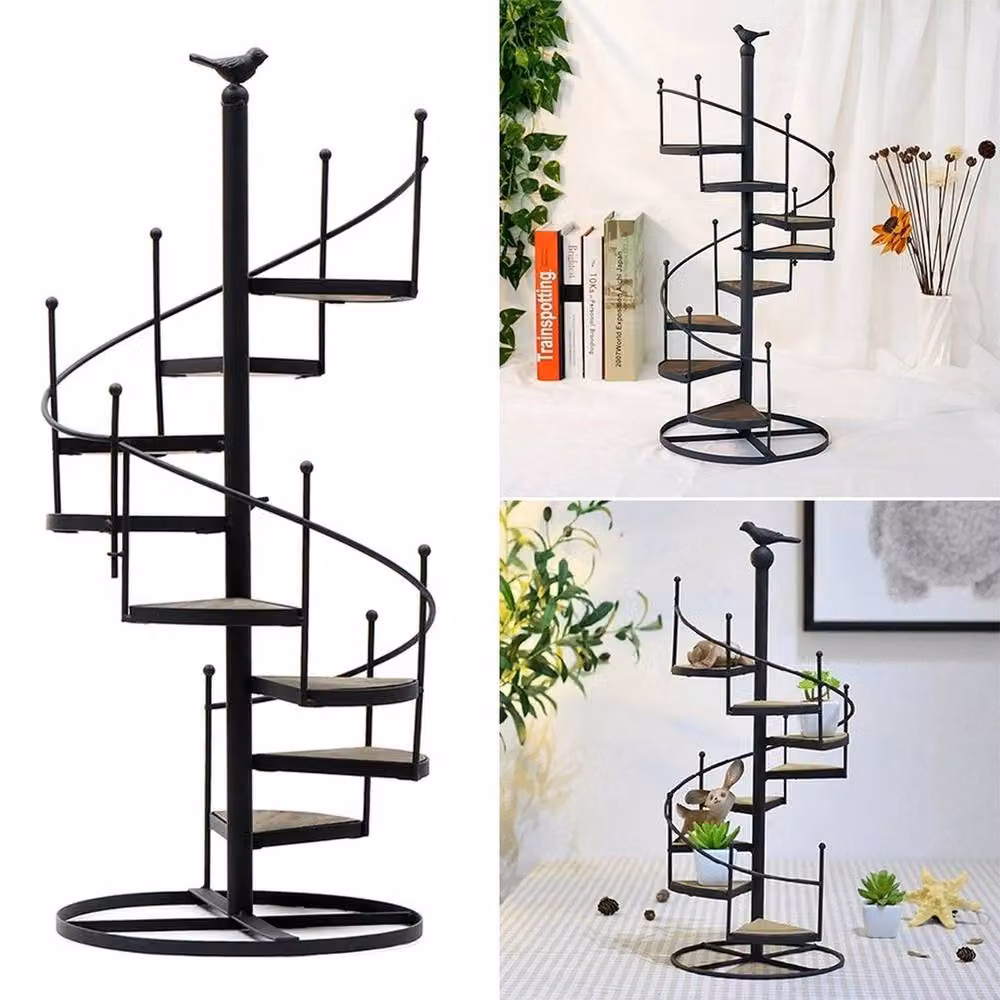 Kelvenix 8 Tier Spiral Staircase Metal Plant Stand in Matt Black – 4
