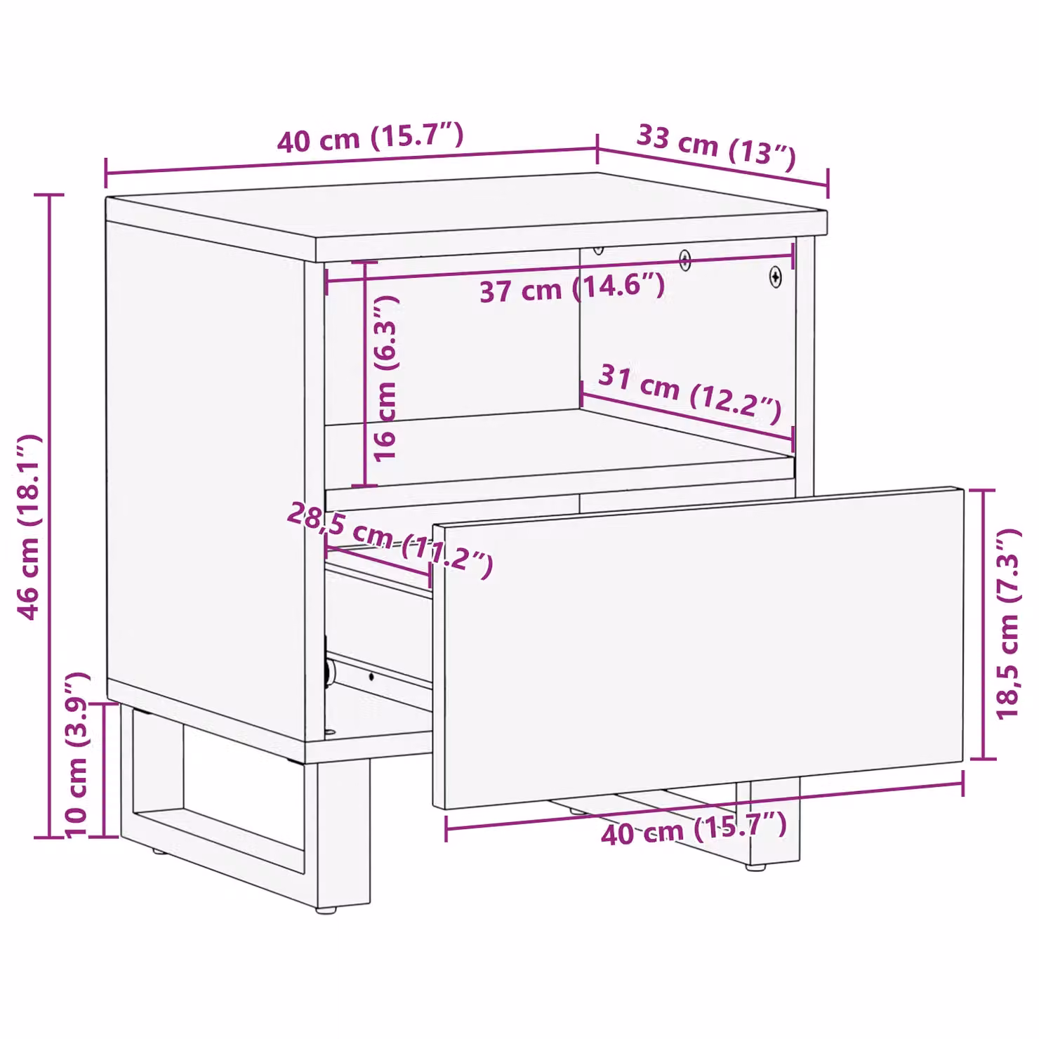 Berkfield Home Set of 2 Bedside Tables in White and Black, W/D/H: 40 x 33 x 46 cm – 8