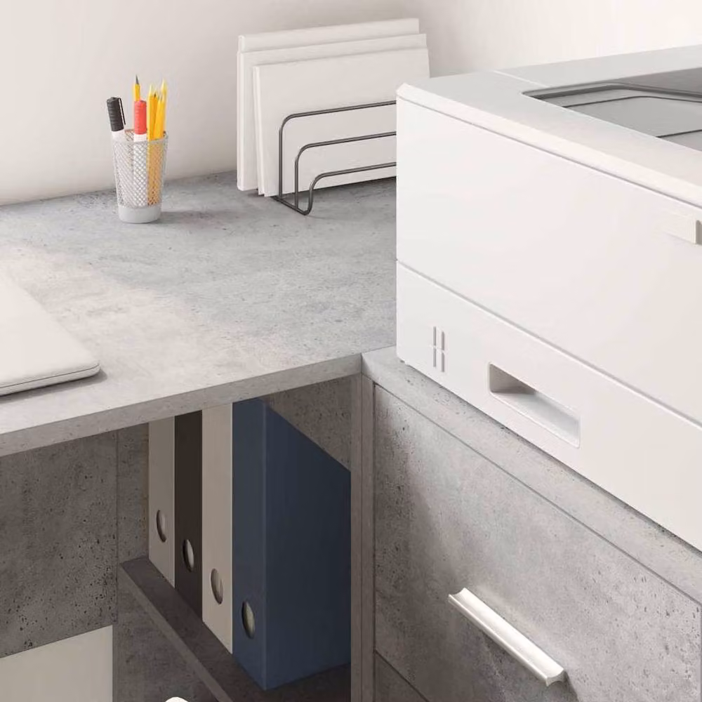 Berkfield Home Modern Writing Desk in Concrete Grey Wood Composite with Compact Storage – 3
