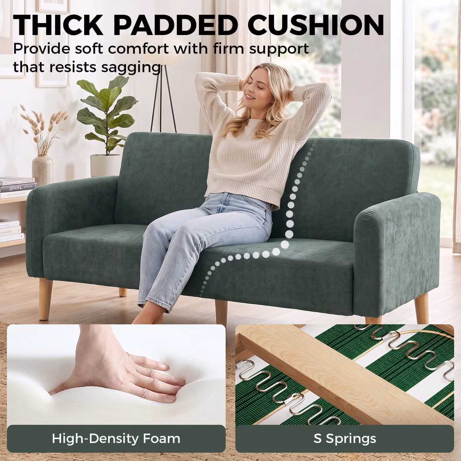 HOMCOM 2 Seater Velvet Sofa in Dark Green with Metal Frame and Mixed Padding – 3