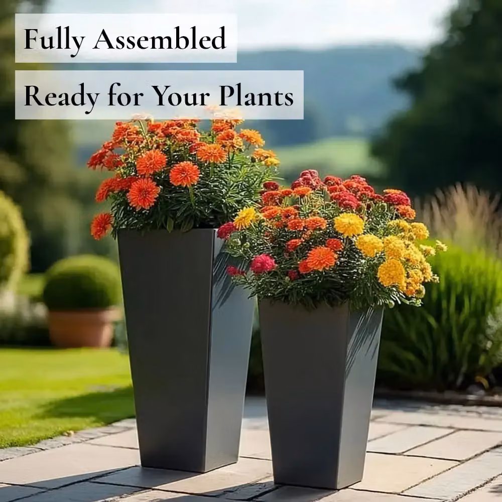 Access Garden Products Matte Grey Galvanised Steel Tall Flared Tapered Square Planter, Height: 70 cm – 5