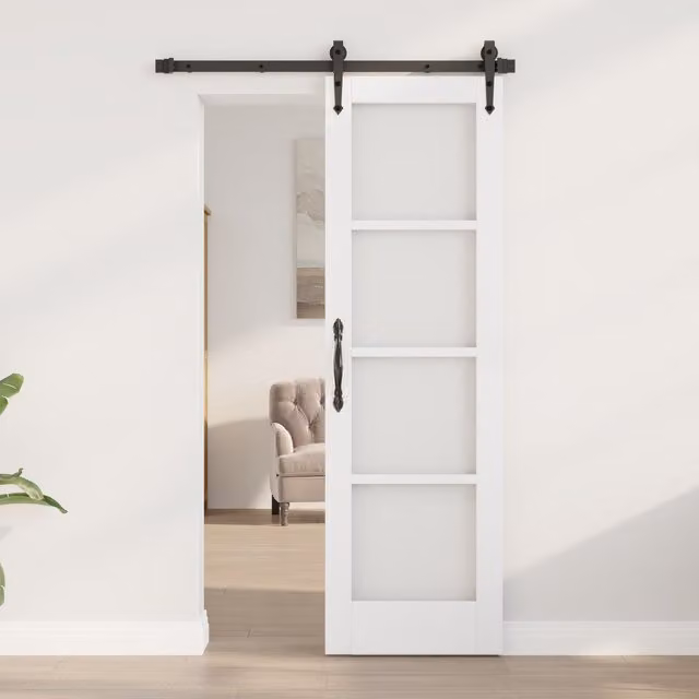 Berkfield Orkdal White Lacquered Sliding Interior Wood and Glass Door, W: 61 cm, H: 198.5 cm