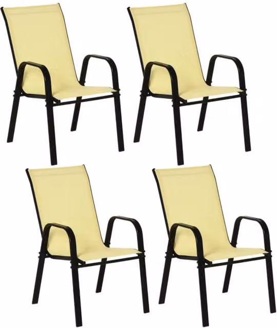 Chilli Seating Set of Four Modern Stackable Mesh Garden Chairs with Armrests in Beige