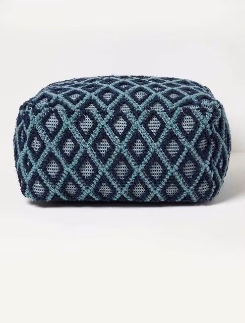 Homescapes Tula Handwoven Textured Pouffe Bean Cube in Blue, W/D/H: 55 x 55 x 55 cm – 1