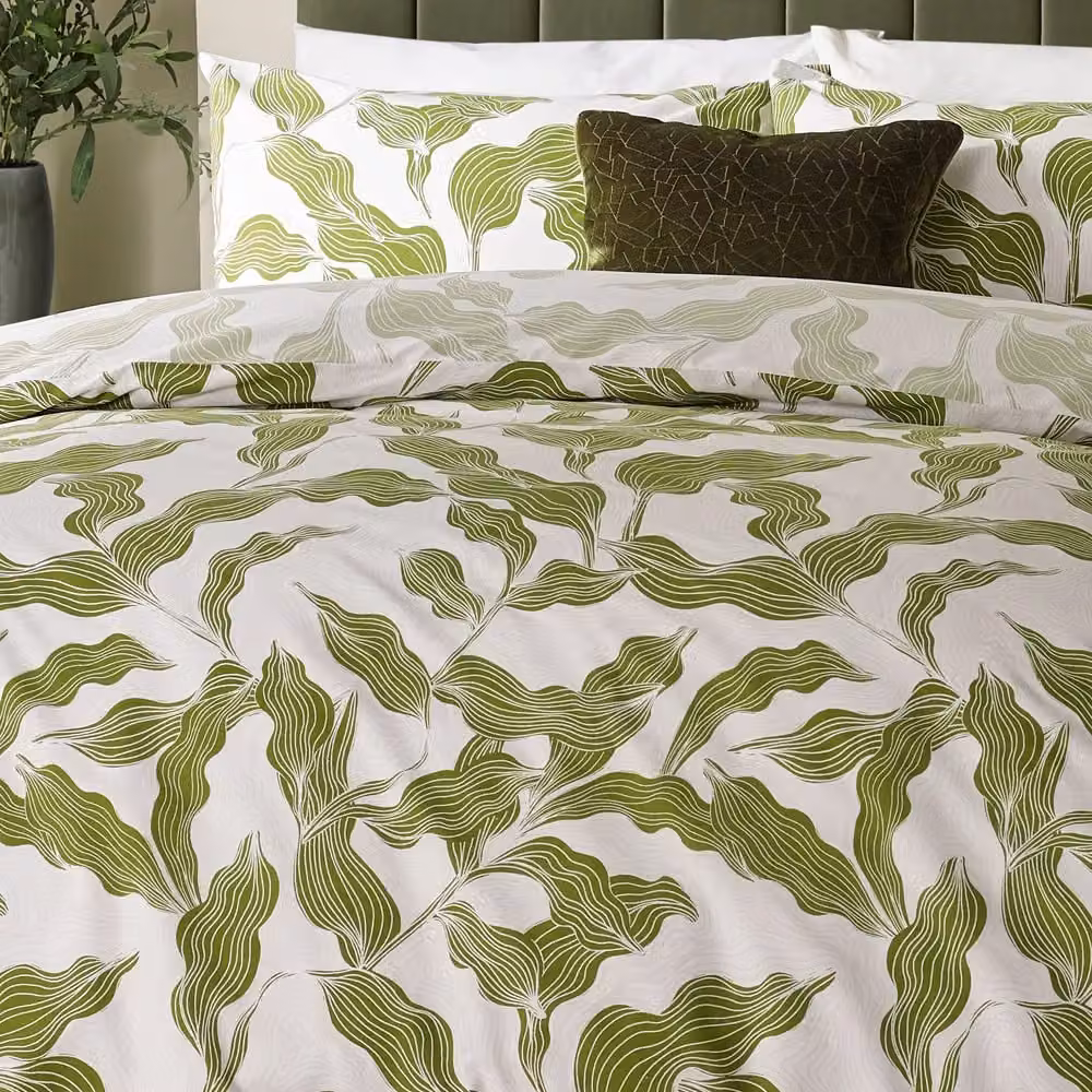 HOEM Lauro Reversible Floral Cotton Duvet Cover Set in Green, W/D/H: 180 x 200 cm – 2