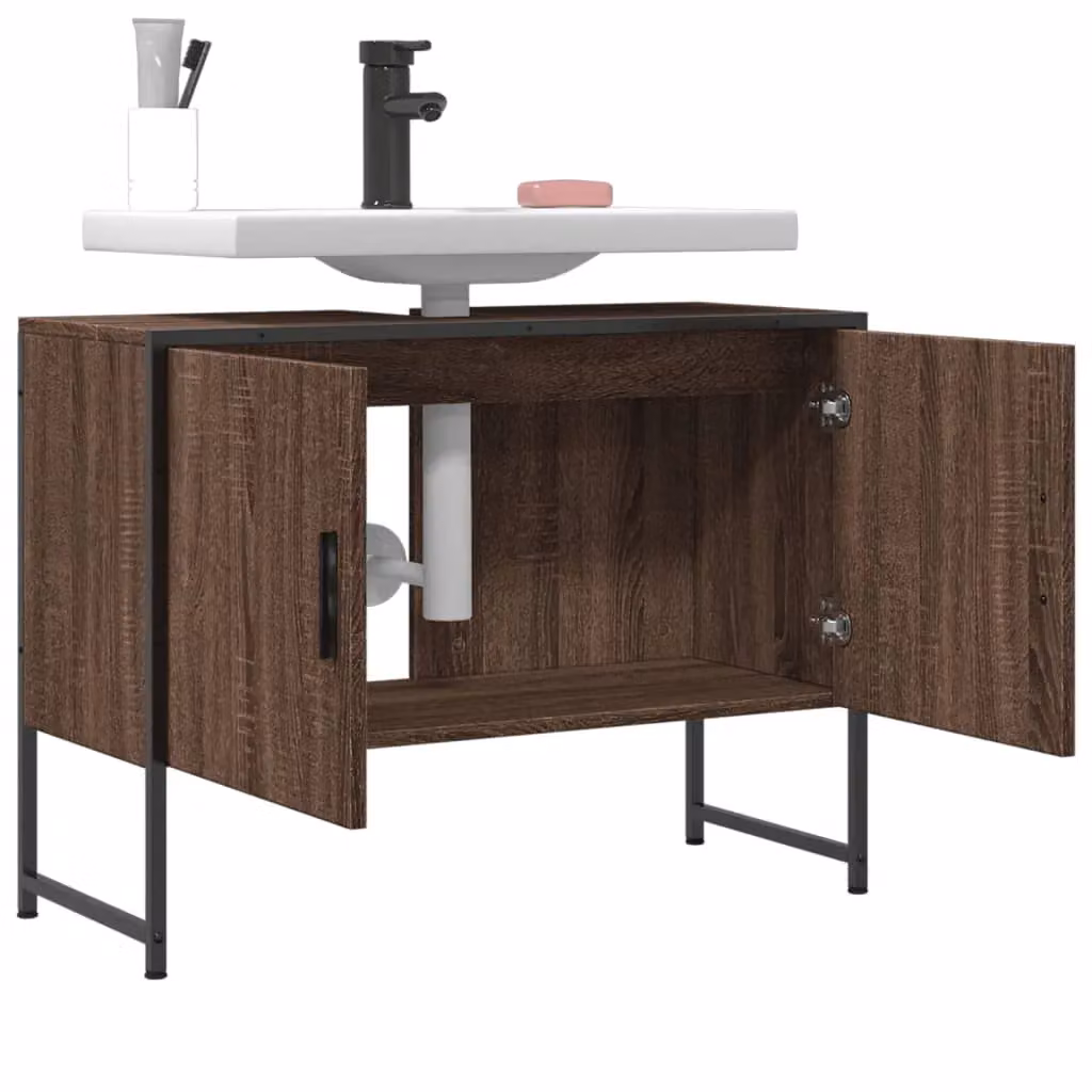 Berkfield Home Brown Oak Wall Mounted Bathroom Sink Cabinet W/D/H: 80 x 33 x 60 cm – 3