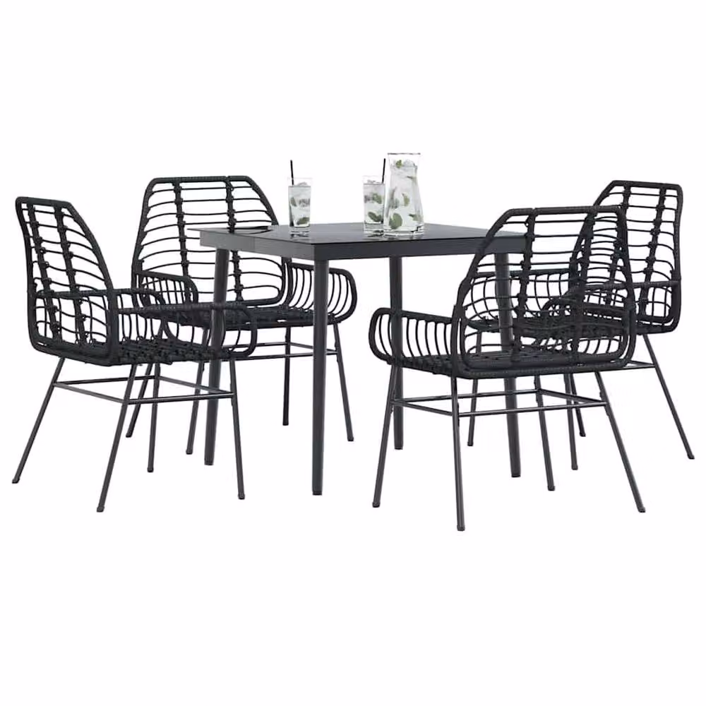 Berkfield Home Beautiful 5 Piece Garden Dining Set in Black Poly Rattan with Glass Top – 2