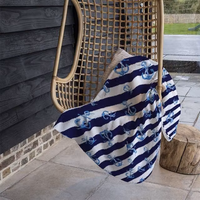 Benjamin Tate Design Maritime Blue Striped Fleece Blanket, W/D/H: 120 x 150 cm