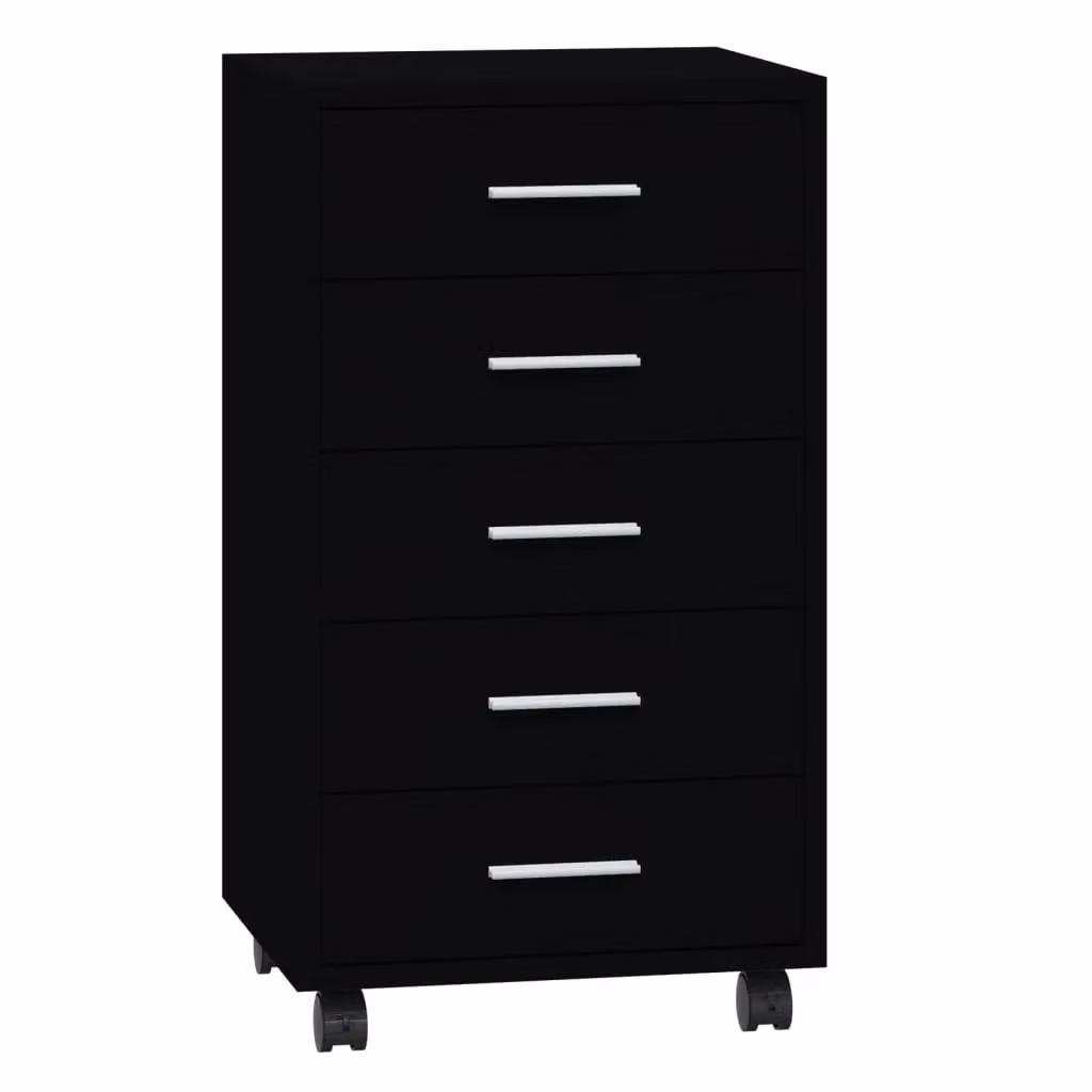 Berkfield Home Black Matt Engineered Wood Drawer Cabinet with Castors – 2