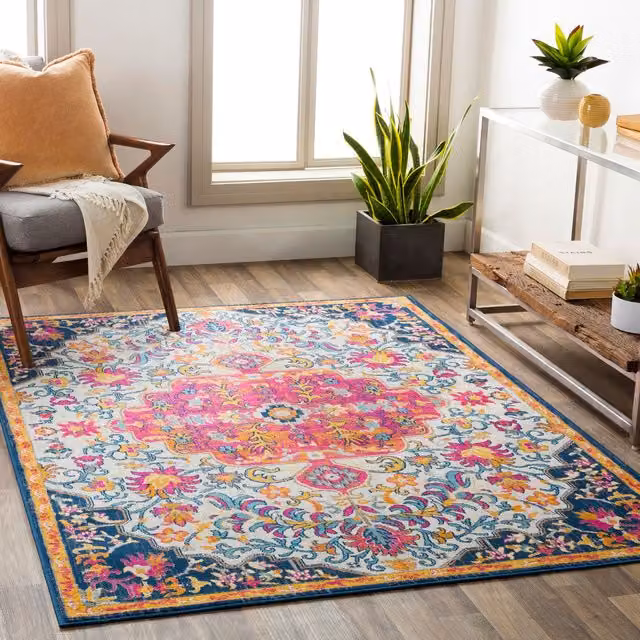Livabliss Floransa Vintage Boho Living Room Rug in Pink Multicolour, W: 80 cm, L: 220 cm – 1