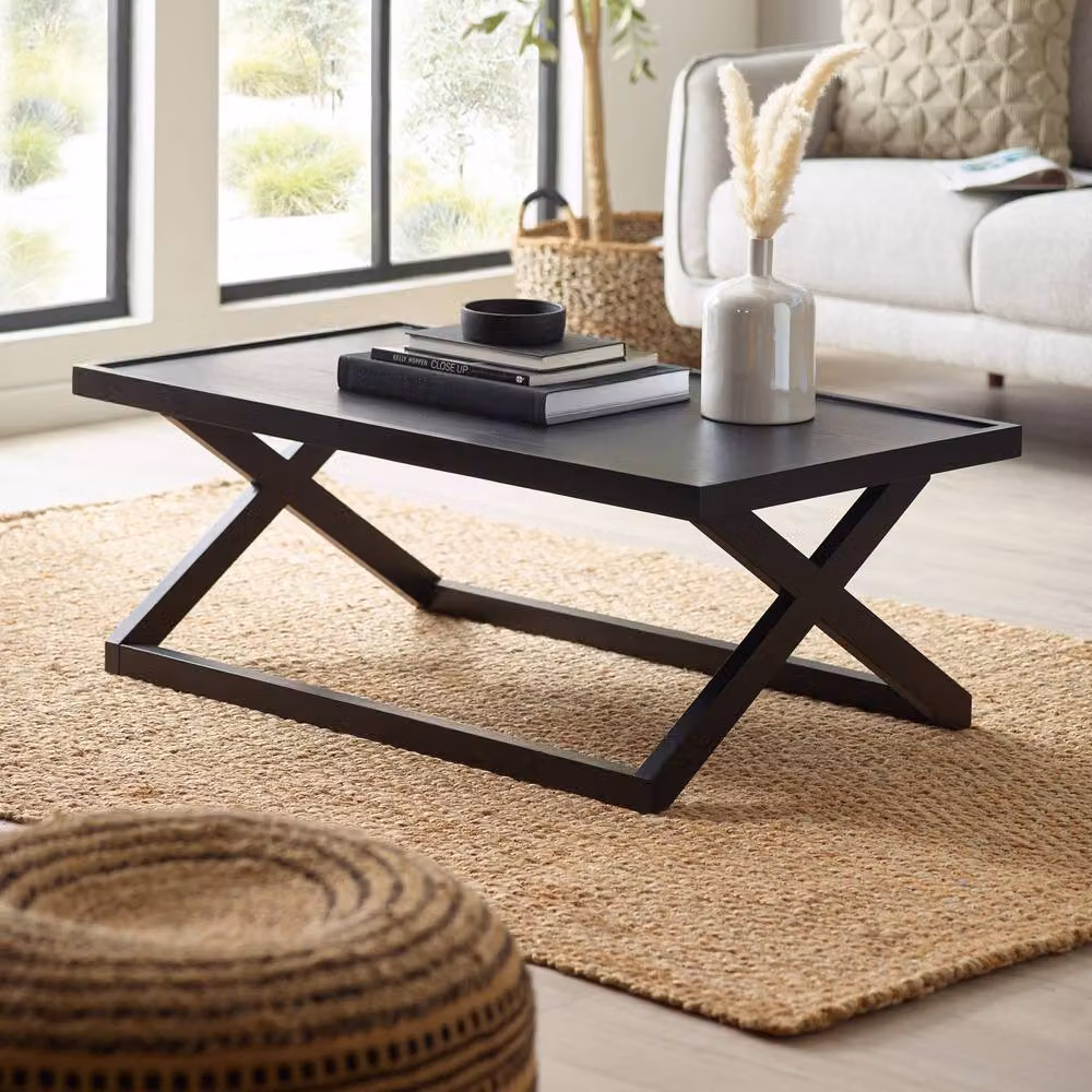 Cheshire Glenrothes Modern Rectangular Coffee Table in Black, W: 110 cm, D: 40 cm – 2
