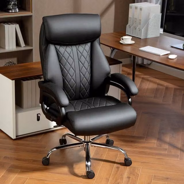 EONLION Black Synthetic Leather Task Chair with Headrest and Armrests – 1