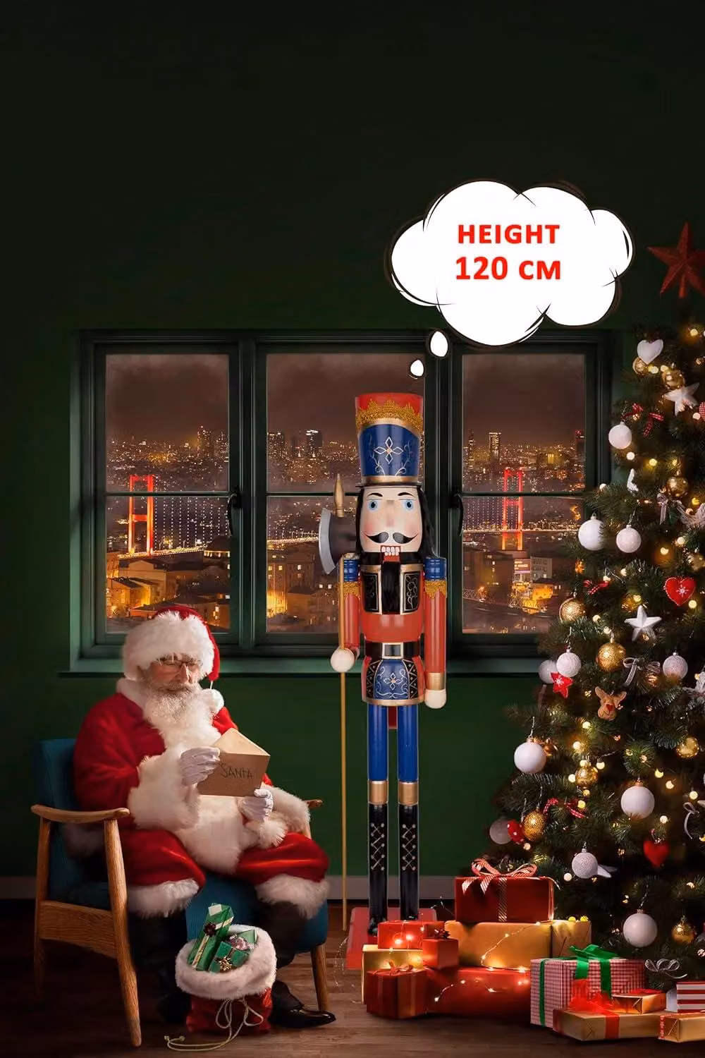 Shatchi Classic Red Wooden Nutcracker Christmas Figure, Height: 120 cm – 5