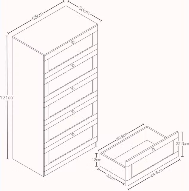 Vida Designs Altino 5 Drawer Chest in Grey