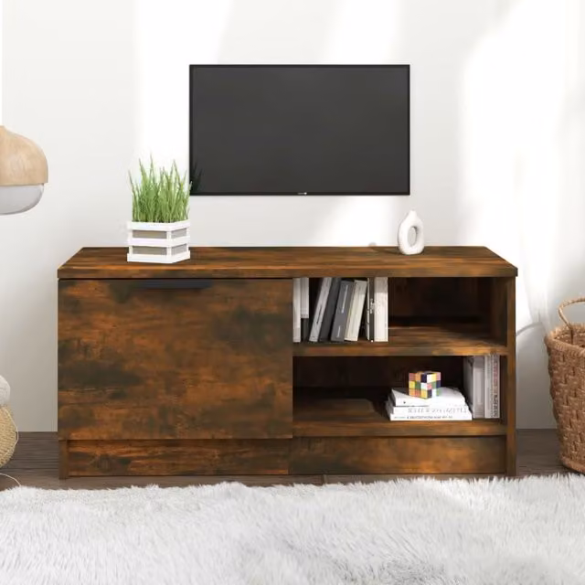 Berkfield Home Modern Smoked Oak TV Cabinet in Brown, W/D/H: 80 x 35 x 36.5 cm