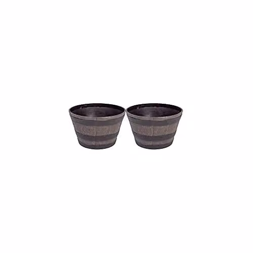 Thompson & Morgan Wooden Effect Barrel Planter, Brown Plastic Outdoor and Indoor Flower Pot