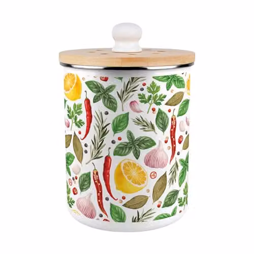 Purely Home Vibrant Herbs Food Waste Caddy - Metal Decorative Kitchen Compost Bin with Removable Inner Bucket and Odour Filter, 2L - Green