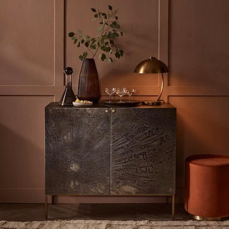 Atkin & Thyme Zenith Drinks Cabinet in Grey and Gold with Hinged Doors and Internal Shelves, H 99.0 cm x W 86.5 cm x D 47.0 cm