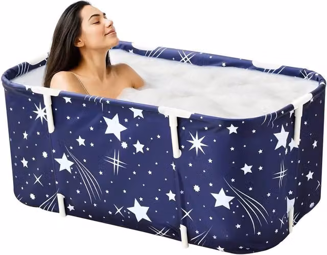 FLAVORA Portable Foldable Free Standing Soaking Bathtub, Blue, W: 100 cm, D: 52 cm, H: 60 cm – 1
