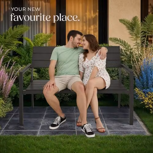 tectake 2-Seater Garden Bench with Metal and Wood Construction in Grey, W/D/H: 128 x 59 x 88 cm – 9