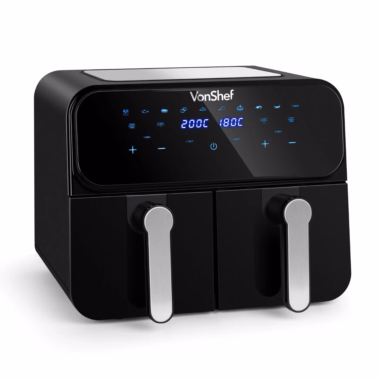 VonShef Dual Basket Air Fryer 9L with 2 Silicone Liners in Black – 6