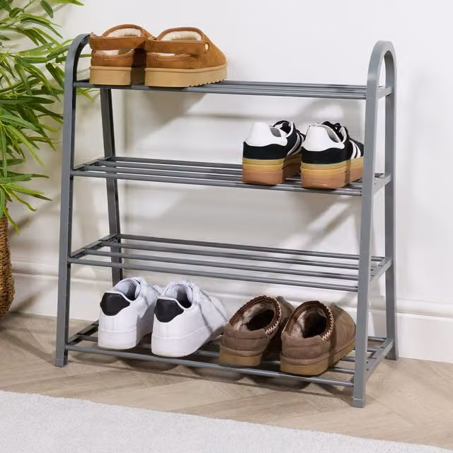 My Home Minimalist 4 Tier Metal Shoe Rack in Grey