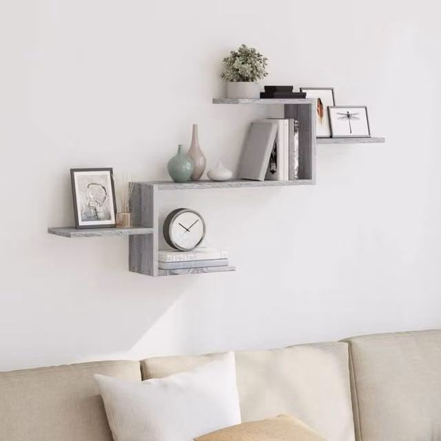 Berkfield Home Wall Mounted Shelf in Grey Sonoma, W/D/H: 104 x 15 x 49 cm