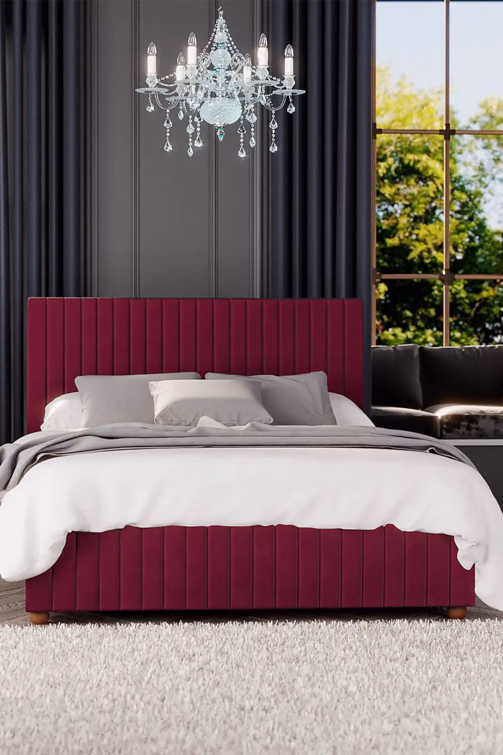 Laurence Llewelyn-Bowen Estella Ottoman Storage Bed in Wine Plush Velvet Fabric, Double W/D/H: 140 x 200 cm – 3