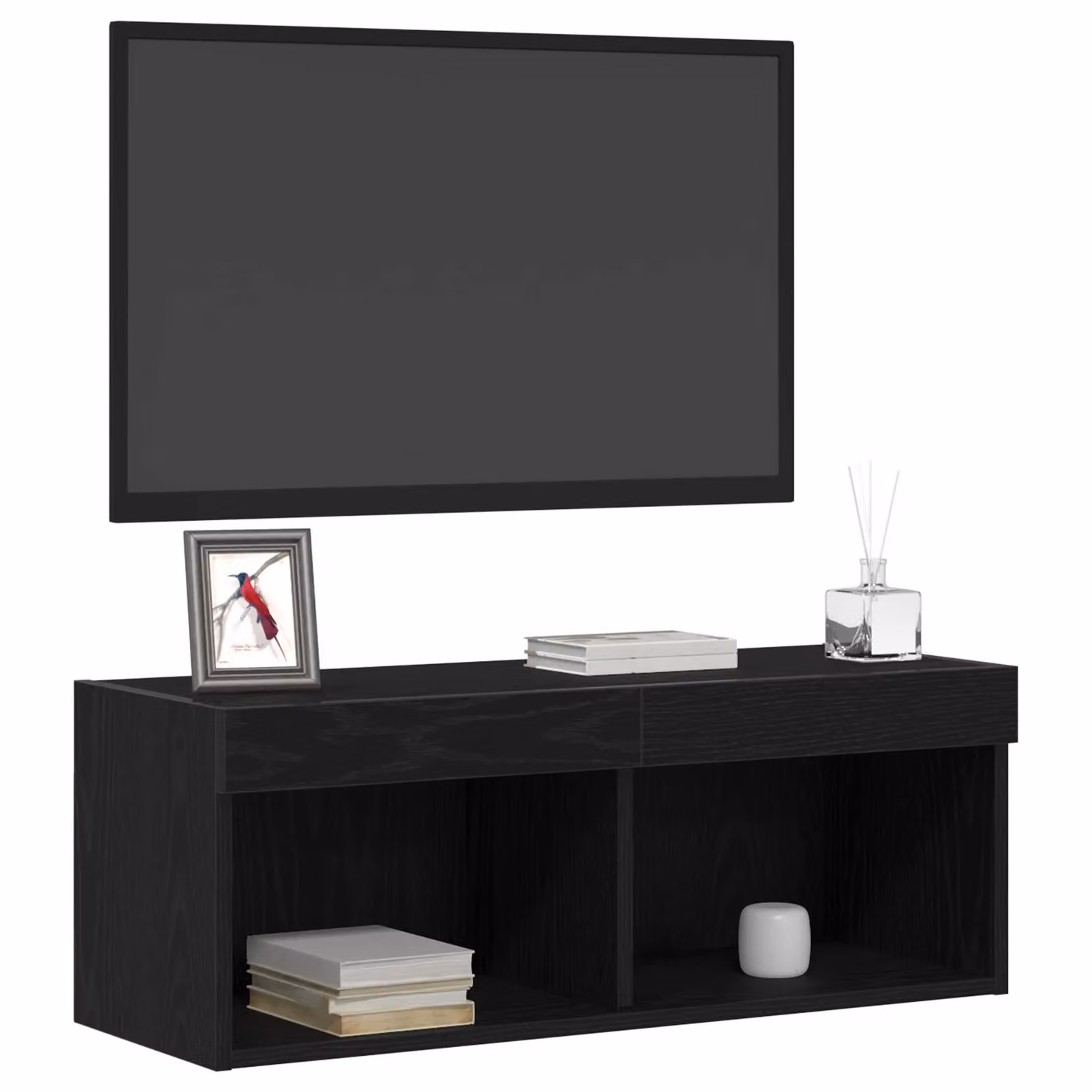 Berkfield Home Modern Wall Mounted TV Cabinet with Integrated LED Lights in Black Oak, W/D/H: 80 x 30 x 30 cm – 3