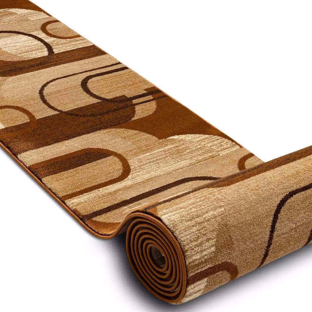 RugsX Royal He405 Abstract Modern Runner in Brown, W: 80 cm, L: 390 cm – 2