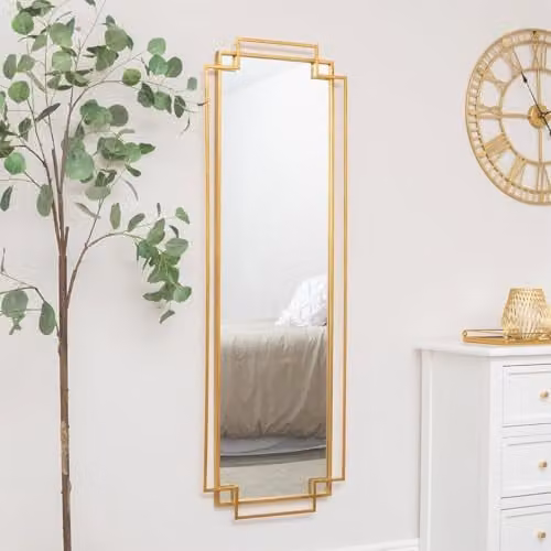 Melody Maison Gold Art Deco Rectangular Wall Mirror W: 142 cm, H: 47 cm