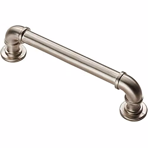 Loops Pipe Design Bar Cabinet Pull Handle, Brushed Silver, 128mm Fixing Centres