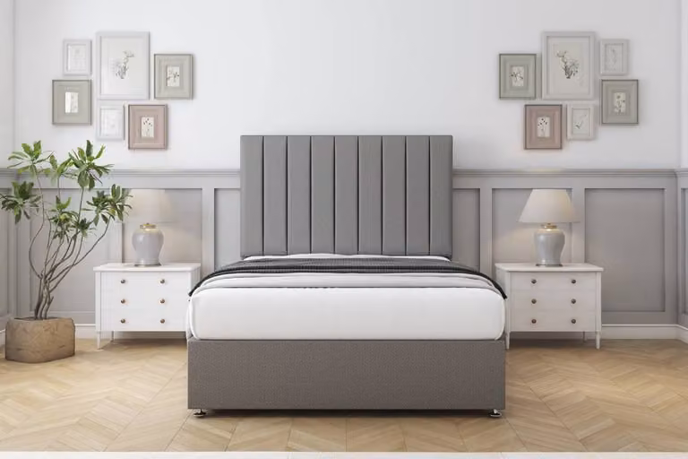 Sloomy Kansas Dumfries Double Divan Bed Set with 26 inch Headboard in Light Grey