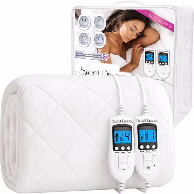 Sweet Dreams Plush Fleece Electric Heated Mattress Cover, White, W/D/H: 90 x 200 cm