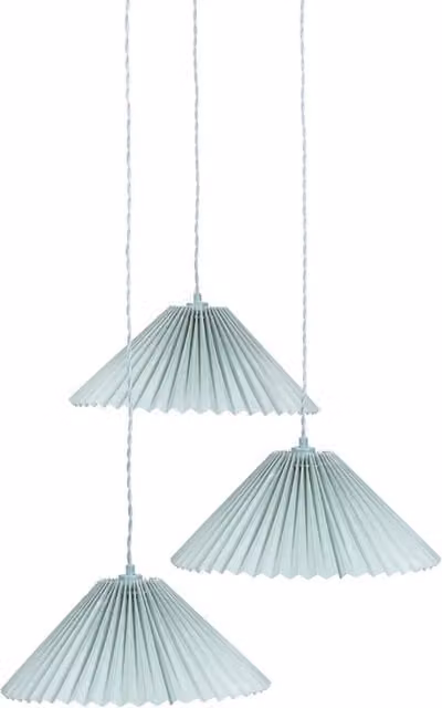 Akira Blue Fabric Pleated Triple Drop Ceiling Pendant Light with LED Bulbs