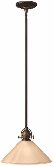 Elstead Dome Mini Pendant Light in Bronze with Amber Glass, Diameter: 35.6 cm