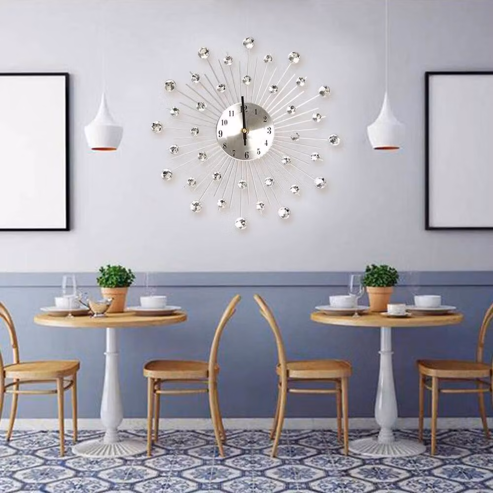 SPETLEK Modern Silver Sunburst Wall Clock with Geometric Metal Design – 2
