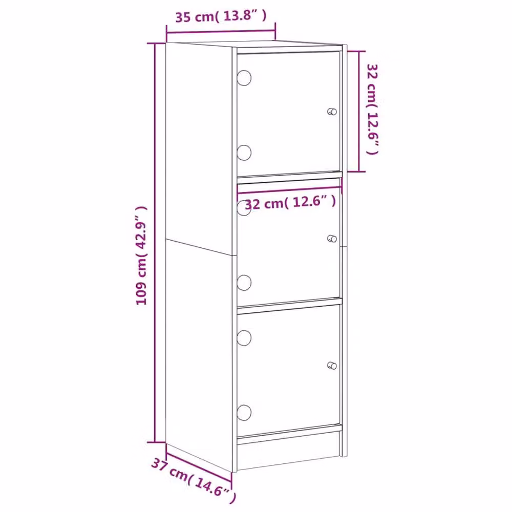 Berkfield Home Modern White Highboard with Glass Doors, W/D/H: 35 x 37 x 109 cm – 2
