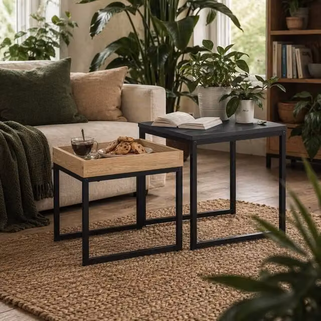 Wyld Haus Lavi Set of 2 Modern Square Nesting Tables in Black and Brown