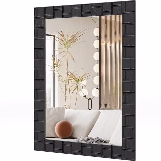 Costway Rectangular Wooden Framed Wall Mirror in Black, W: 80 cm, H: 60 cm
