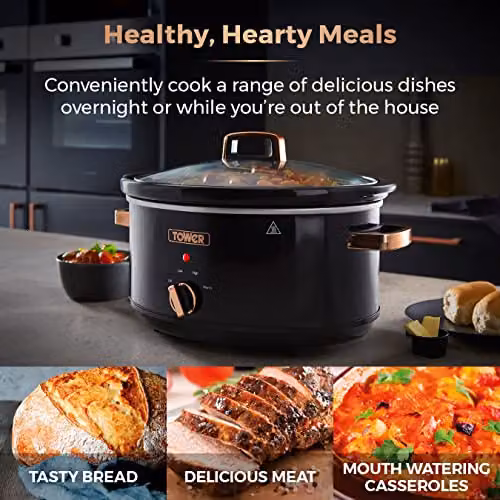 Tower Infinity Slow Cooker with Keep Warm Function, 6.5L, 300W, Black and Gold – 3