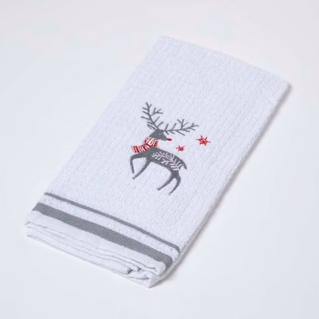 Homescapes Terry Cotton Tea Towel in Silver, White and Grey, W/D/H: 45 x 45 x 1 cm